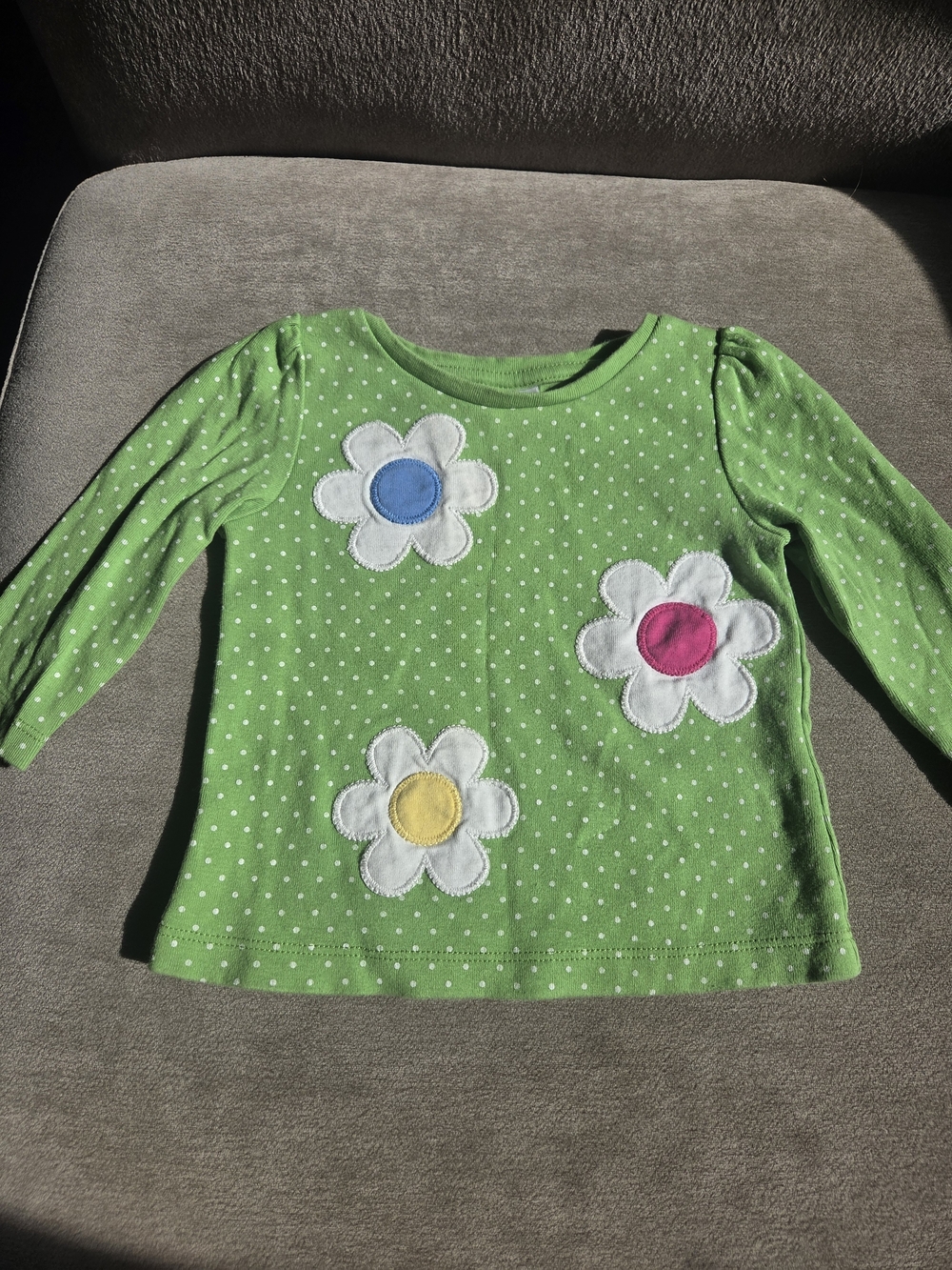 Gymboree Green Polka Dot Long-Sleeve Top with Flower Appliques